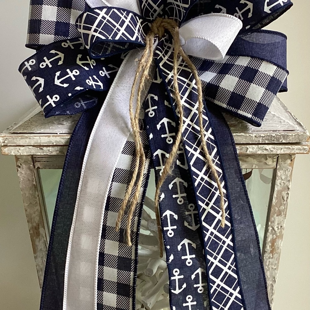 Nautical Navy And White Ribbon Bow - Picture 2 of 6